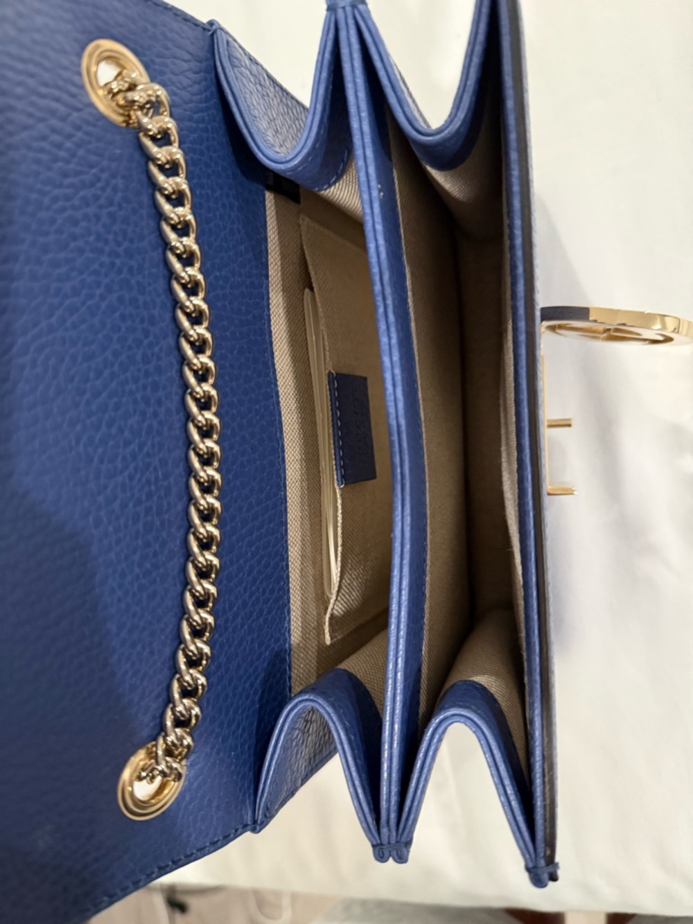 Blue Leather Chain-Handle Women's Crossbody Bag
